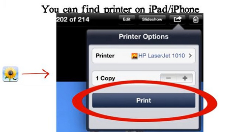 Print button on iPhone or iPad